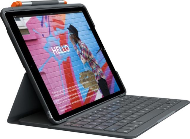Logitech Slim Folio Keyboard/Cover Case Apple iPad (7th - 9th Generation) Tablet- Graphite