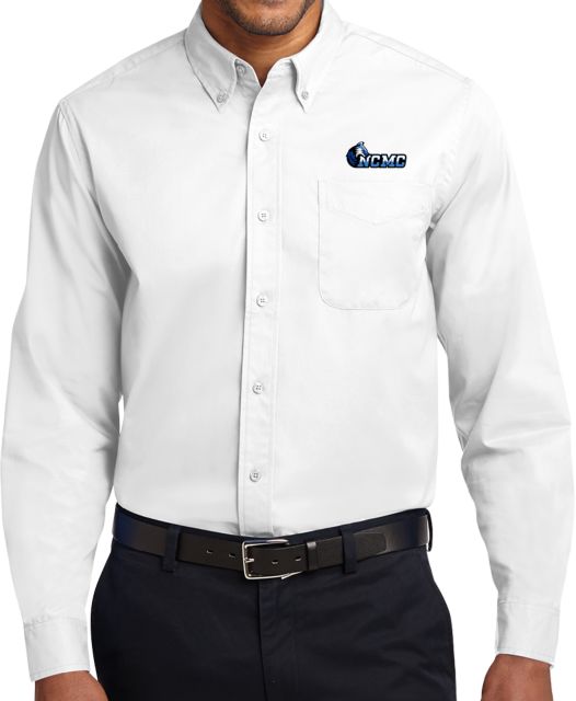 North Central Michigan Twill Button Down Long Sleeve NCMC with Mascot - ONLINE ONLY