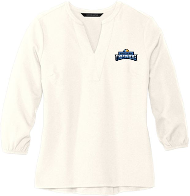 North Central Michigan Mercer + Mettle Womens Ivory 3/4 Sleeve Crepe Blouse North Central Timberwolves - ONLINE ONLY